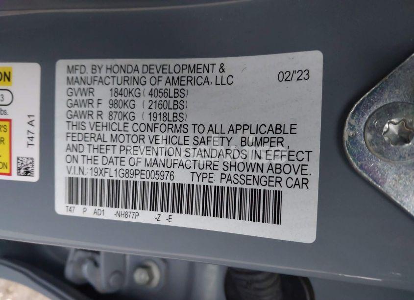 Photo 9 of 2023 Honda Civic SPORT TOURING (VIN 19XFL1G89PE005976)
