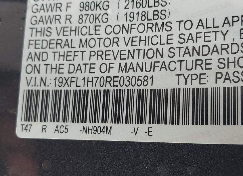 Photo 9 of 2024 Honda Civic EX-L (VIN 19XFL1H70RE030581)