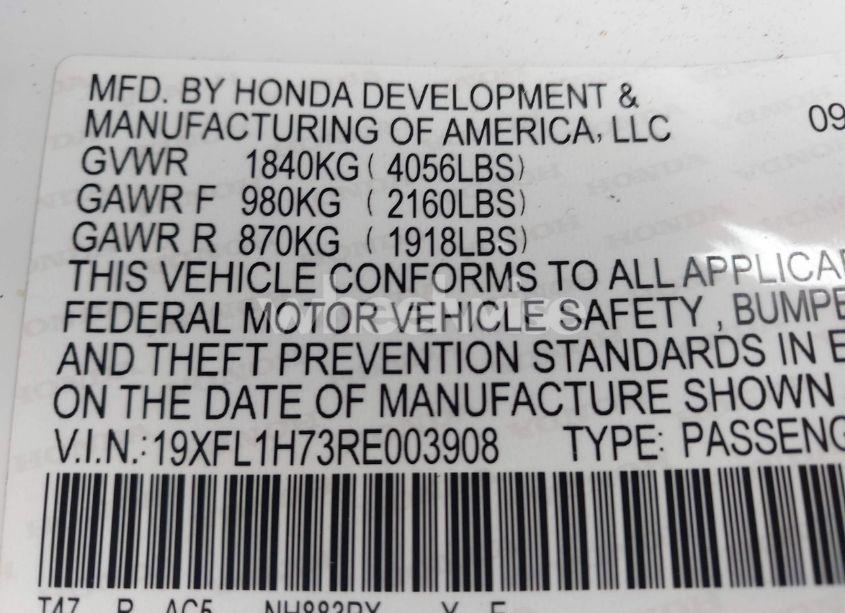 Photo 9 of 2024 Honda Civic EX-L (VIN 19XFL1H73RE003908)