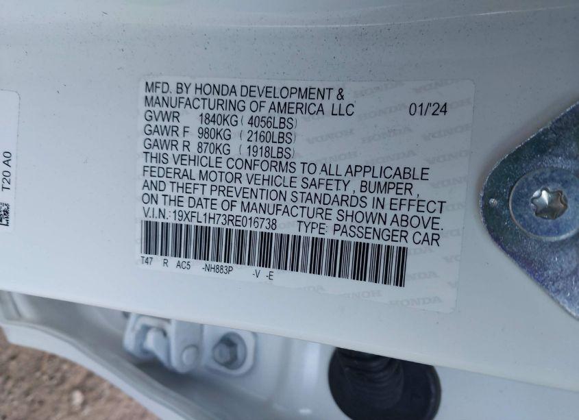 Photo 9 of 2024 Honda Civic EX-L (VIN 19XFL1H73RE016738)