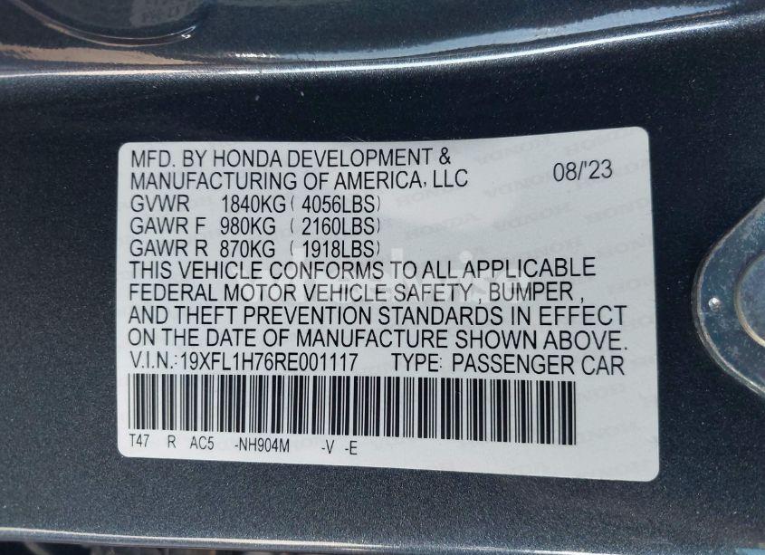 Photo 9 of 2024 Honda Civic EX-L (VIN 19XFL1H76RE001117)