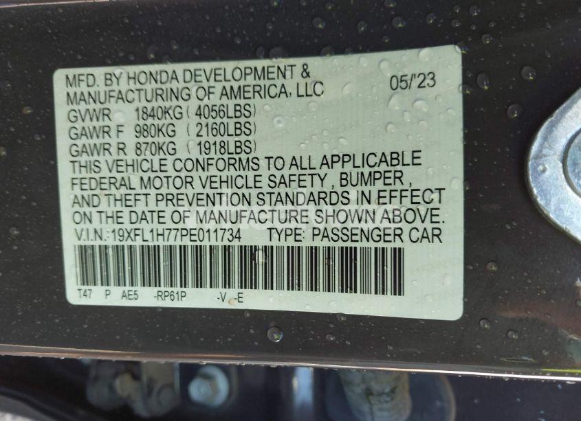 Photo 9 of 2023 Honda Civic EX-L /EX-L W/O BSI (VIN 19XFL1H77PE011734)