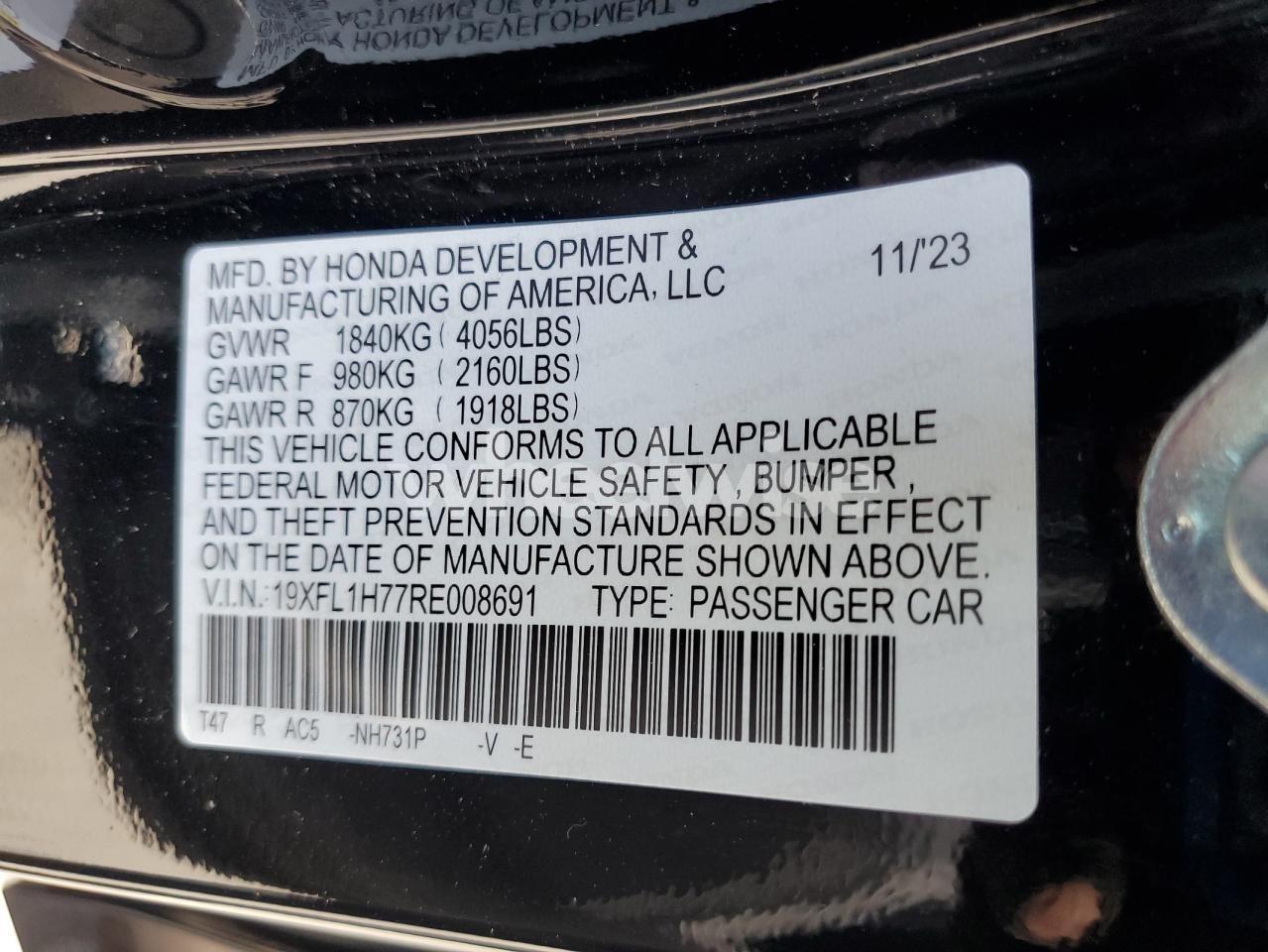 Photo 12 of 2024 HONDA CIVIC EXL (VIN 19XFL1H77RE008691)