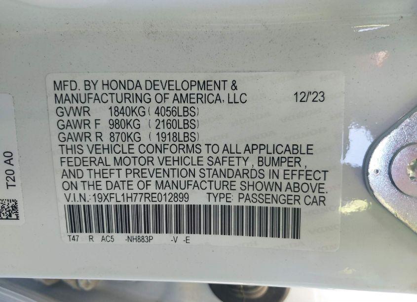 Photo 9 of 2024 Honda Civic EX-L (VIN 19XFL1H77RE012899)