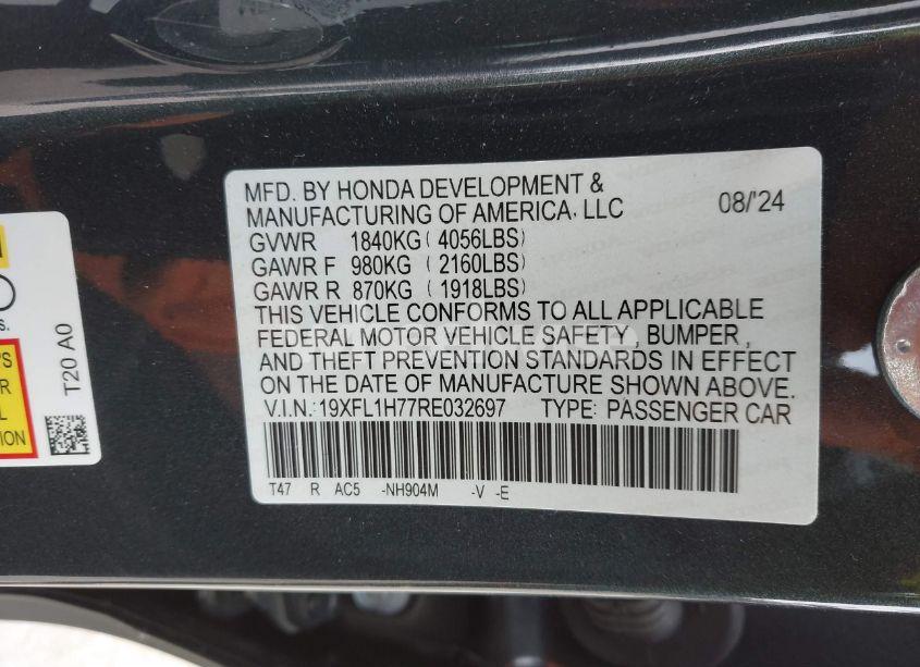 Photo 9 of 2024 Honda Civic EX-L (VIN 19XFL1H77RE032697)