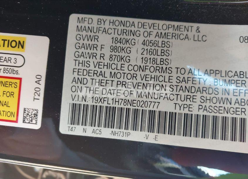 Photo 9 of 2022 Honda Civic EX-L (VIN 19XFL1H78NE020777)