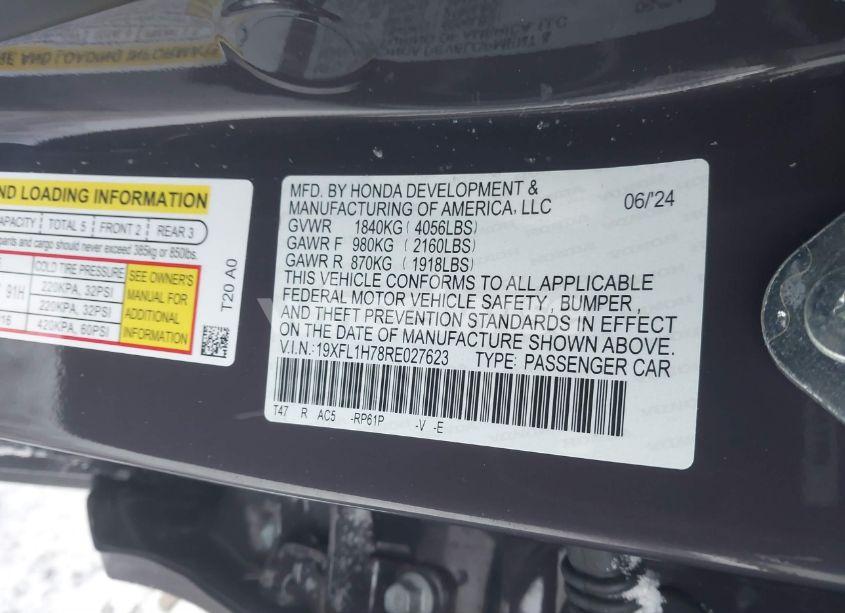 Photo 9 of 2024 Honda Civic EX-L (VIN 19XFL1H78RE027623)