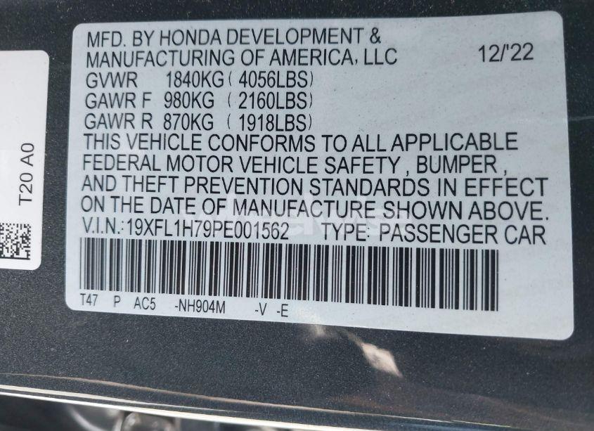 Photo 9 of 2023 Honda Civic EX-L /EX-L W/O BSI (VIN 19XFL1H79PE001562)
