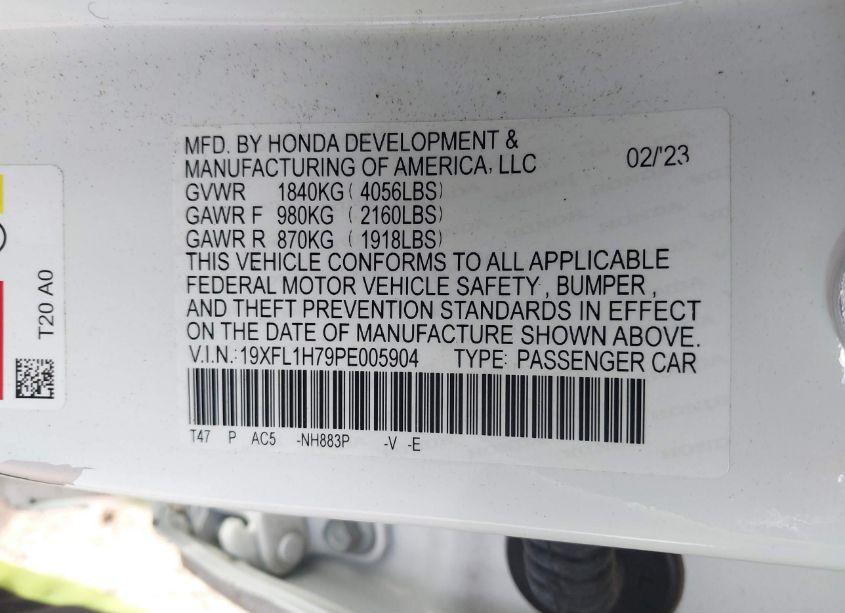 Photo 9 of 2023 Honda Civic EX-L /EX-L W/O BSI (VIN 19XFL1H79PE005904)