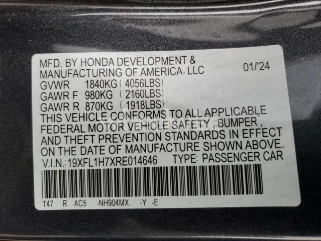Photo 9 of 2024 HONDA CIVIC EXL (VIN 19XFL1H7XRE014646)
