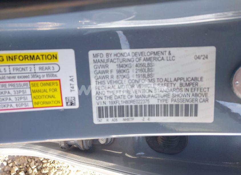 Photo 9 of 2024 Honda Civic SPORT TOURING (VIN 19XFL1H80RE022375)