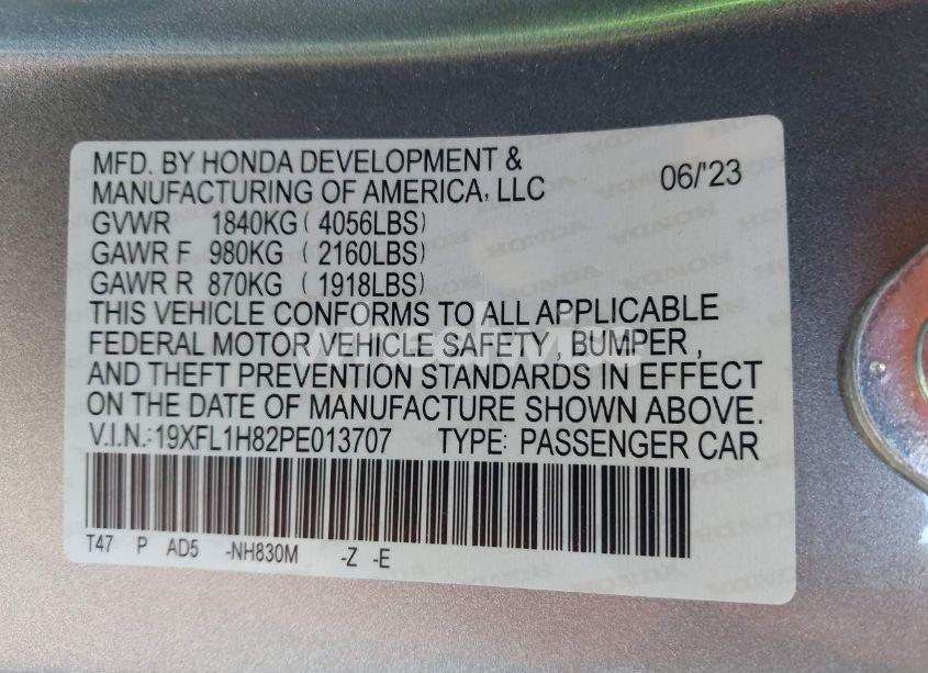 Photo 9 of 2023 Honda Civic SPORT TOURING (VIN 19XFL1H82PE013707)