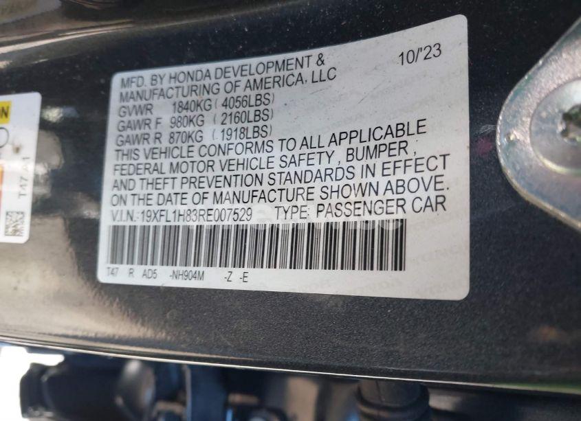 Photo 9 of 2024 Honda Civic SPORT TOURING (VIN 19XFL1H83RE007529)