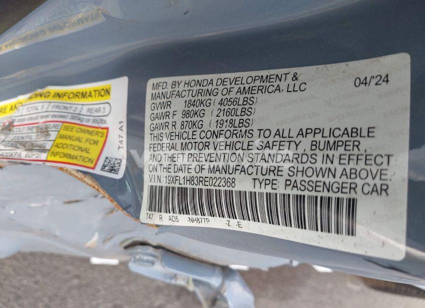 Photo 9 of 2024 Honda Civic SPORT TOURING (VIN 19XFL1H83RE022368)