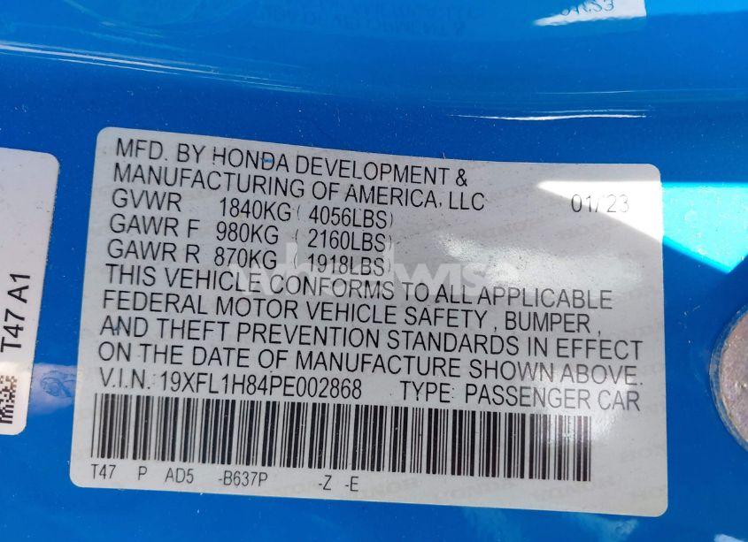 Photo 9 of 2023 Honda Civic SPORT TOURING (VIN 19XFL1H84PE002868)