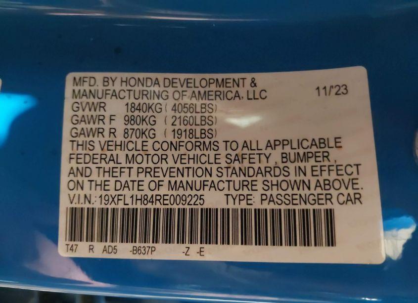 Photo 9 of 2024 Honda Civic SPORT TOURING (VIN 19XFL1H84RE009225)