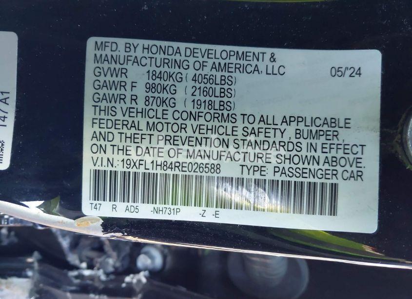 Photo 9 of 2024 Honda Civic SPORT TOURING (VIN 19XFL1H84RE026588)