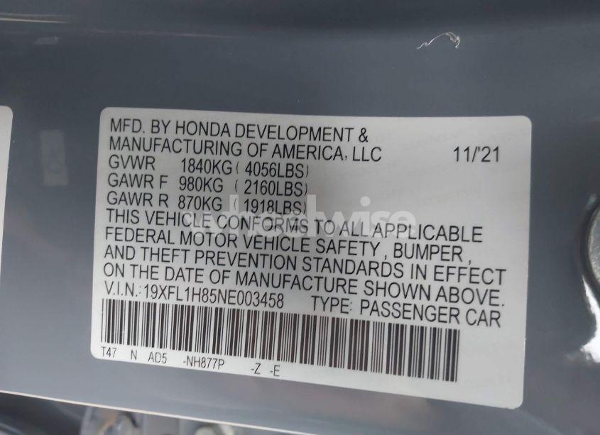 Photo 9 of 2022 Honda Civic SPORT TOURING (VIN 19XFL1H85NE003458)