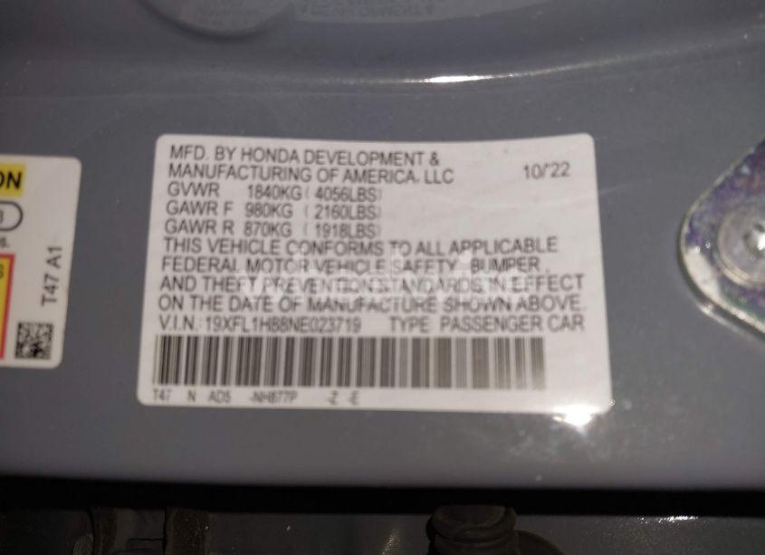 Photo 9 of 2022 Honda Civic SPORT TOURING (VIN 19XFL1H88NE023719)