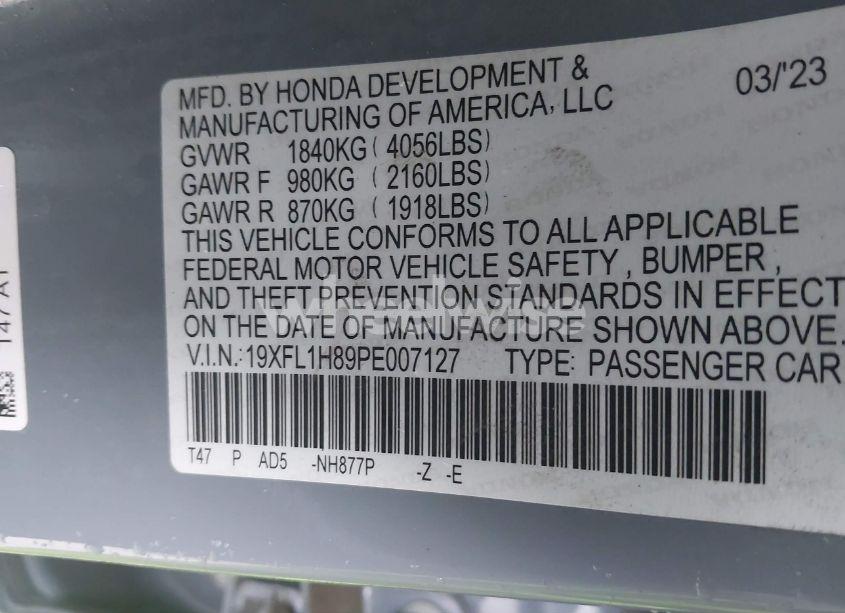 Photo 9 of 2023 Honda Civic SPORT TOURING (VIN 19XFL1H89PE007127)