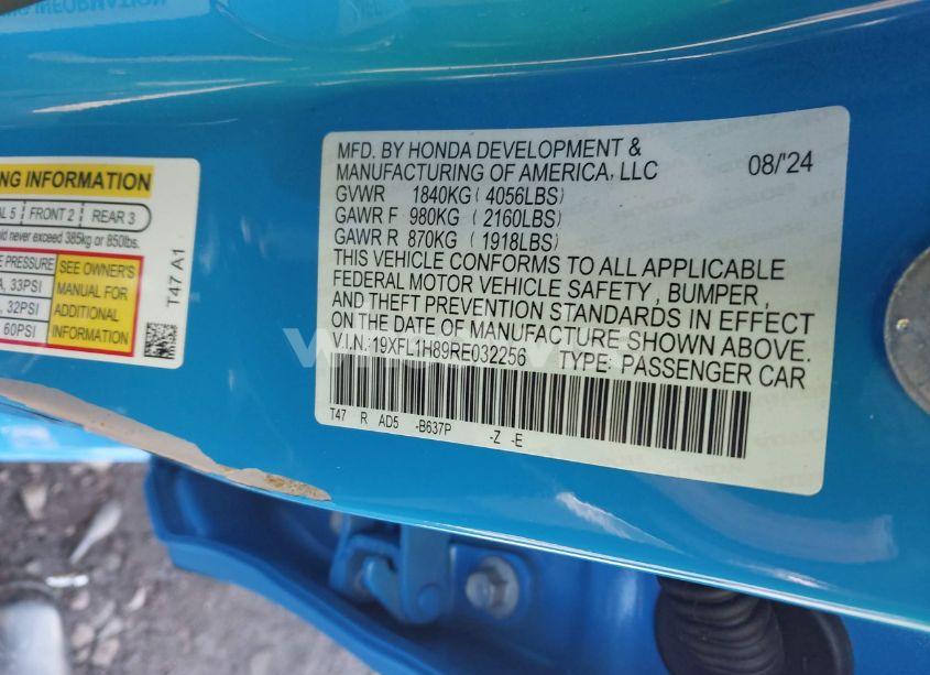 Photo 9 of 2024 Honda Civic SPORT TOURING (VIN 19XFL1H89RE032256)