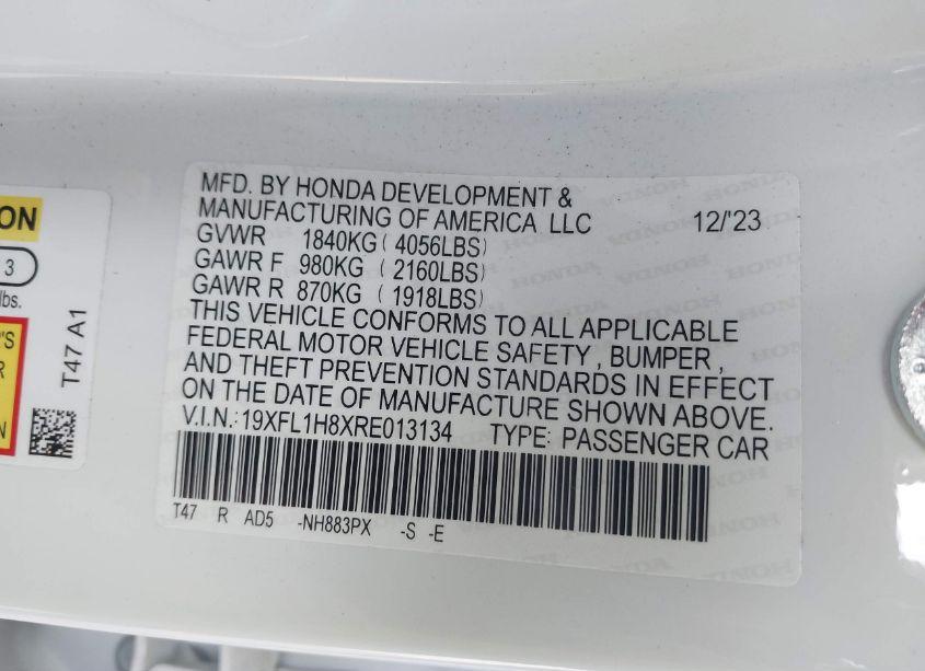 Photo 9 of 2024 Honda Civic SPORT TOURING (VIN 19XFL1H8XRE013134)