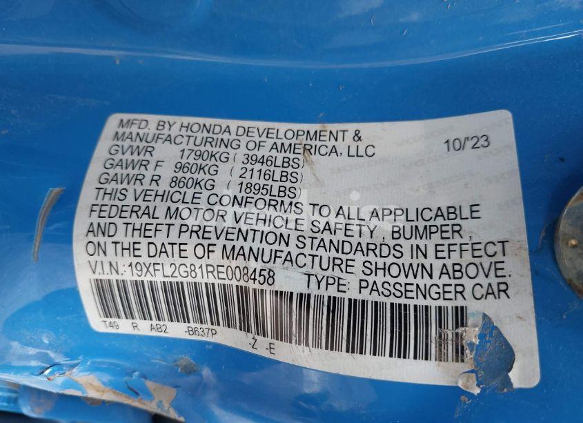 Photo 9 of 2024 Honda Civic SPORT (VIN 19XFL2G81RE008458)