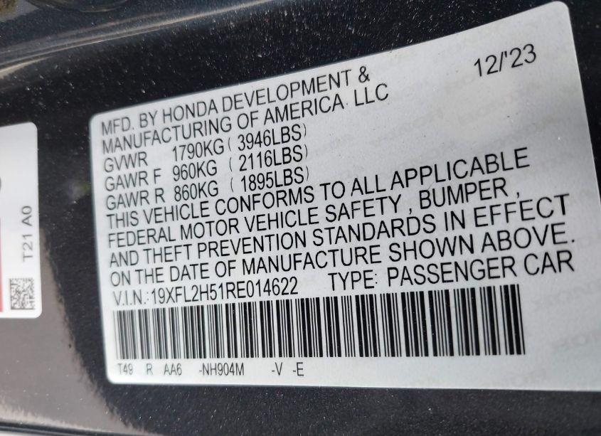 Photo 9 of 2024 Honda Civic LX (VIN 19XFL2H51RE014622)