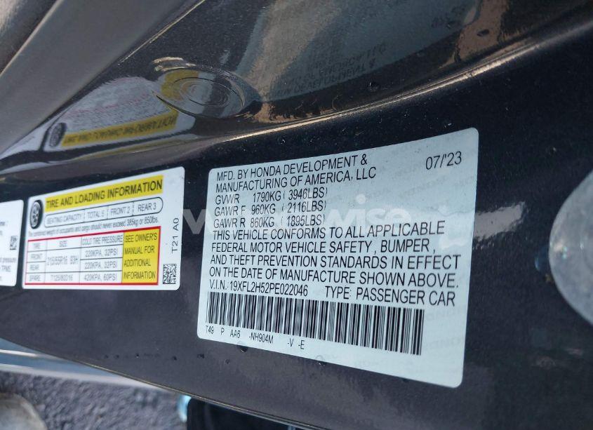 Photo 9 of 2023 Honda Civic LX (VIN 19XFL2H52PE022046)