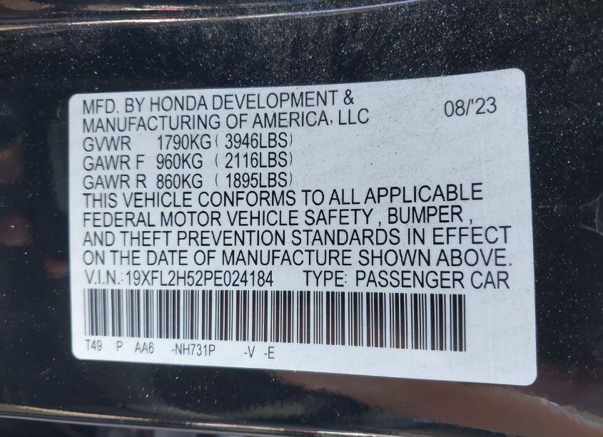 Photo 9 of 2023 Honda Civic LX (VIN 19XFL2H52PE024184)