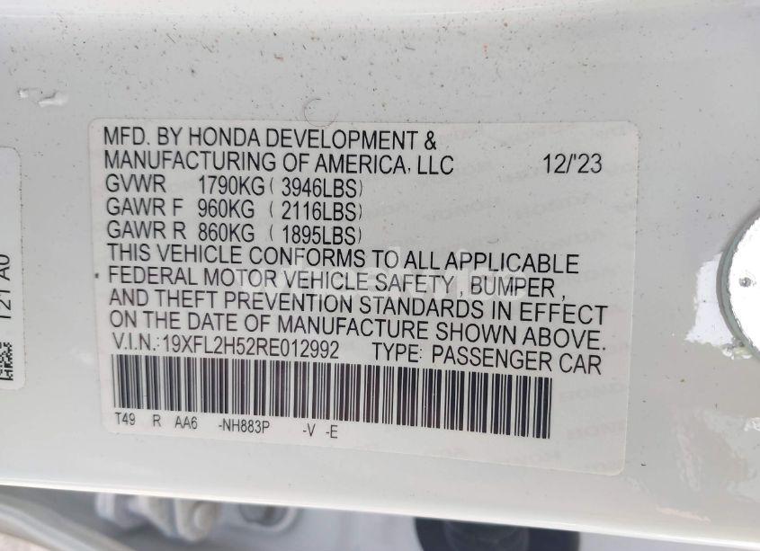 Photo 9 of 2024 Honda Civic LX (VIN 19XFL2H52RE012992)