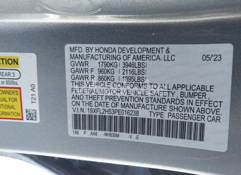 Photo 9 of 2023 Honda Civic LX (VIN 19XFL2H53PE016238)