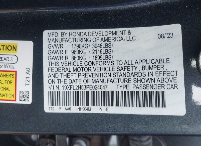 Photo 9 of 2023 Honda Civic LX (VIN 19XFL2H53PE024047)