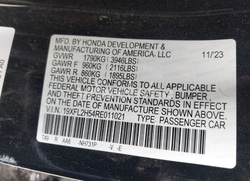 Photo 9 of 2024 Honda Civic LX (VIN 19XFL2H54RE011021)