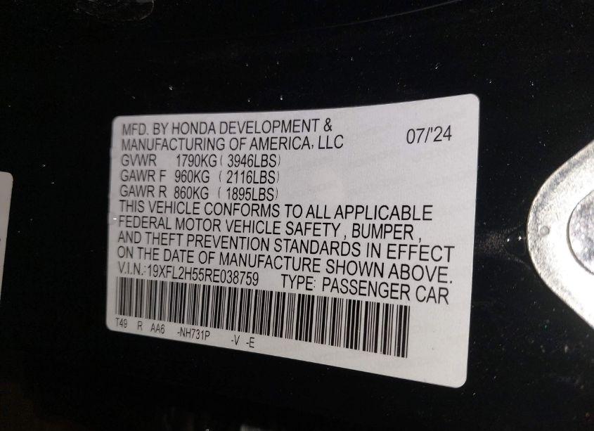 Photo 9 of 2024 Honda Civic LX (VIN 19XFL2H55RE038759)