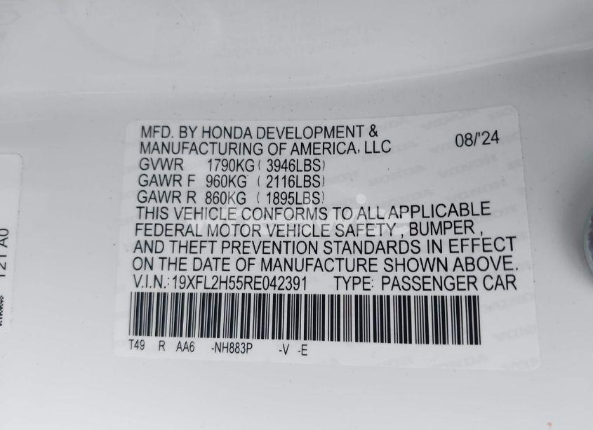 Photo 9 of 2024 Honda Civic LX (VIN 19XFL2H55RE042391)