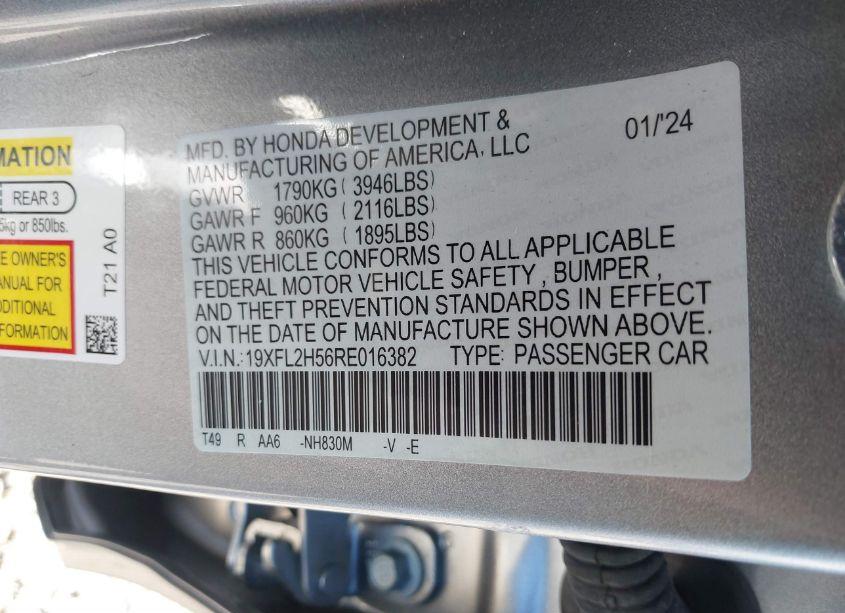 Photo 9 of 2024 Honda Civic LX (VIN 19XFL2H56RE016382)