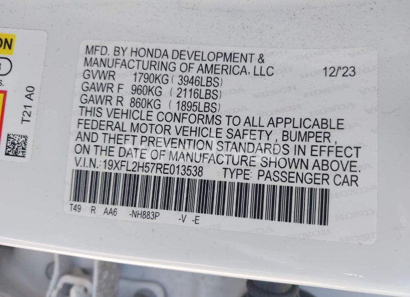 Photo 9 of 2024 Honda Civic LX (VIN 19XFL2H57RE013538)