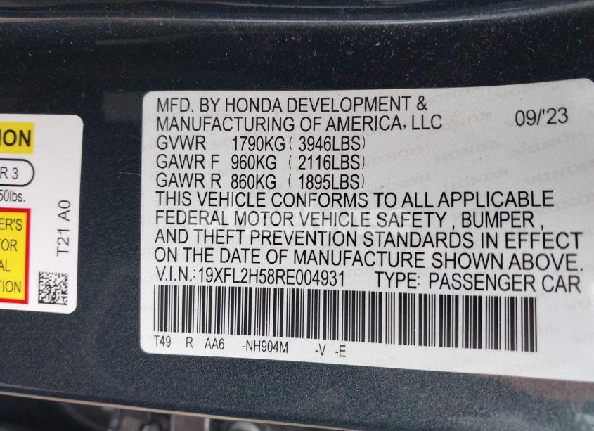 Photo 9 of 2024 Honda Civic LX (VIN 19XFL2H58RE004931)