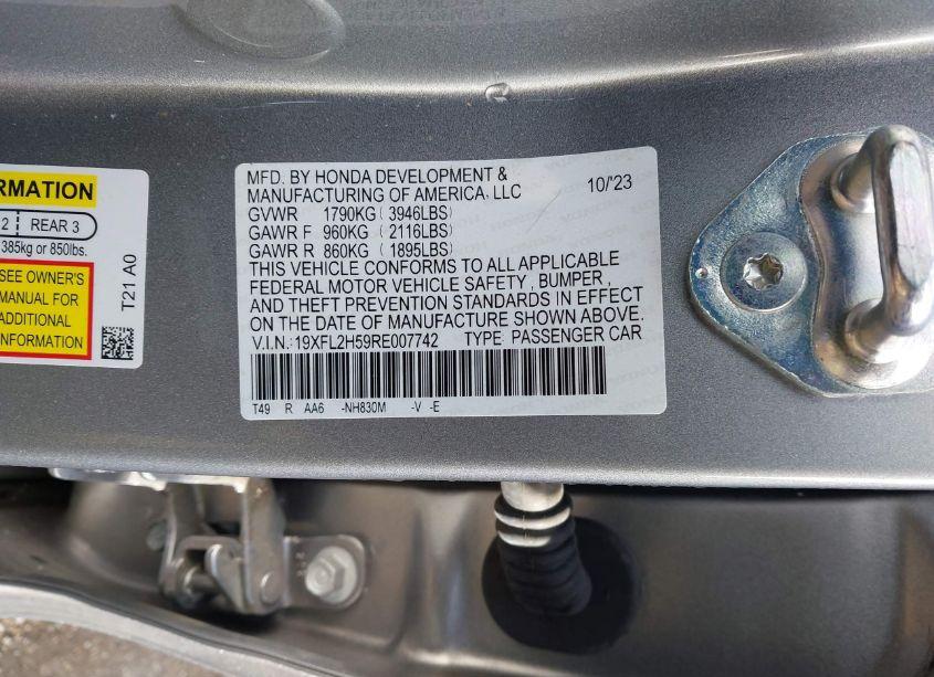 Photo 9 of 2024 Honda Civic LX (VIN 19XFL2H59RE007742)