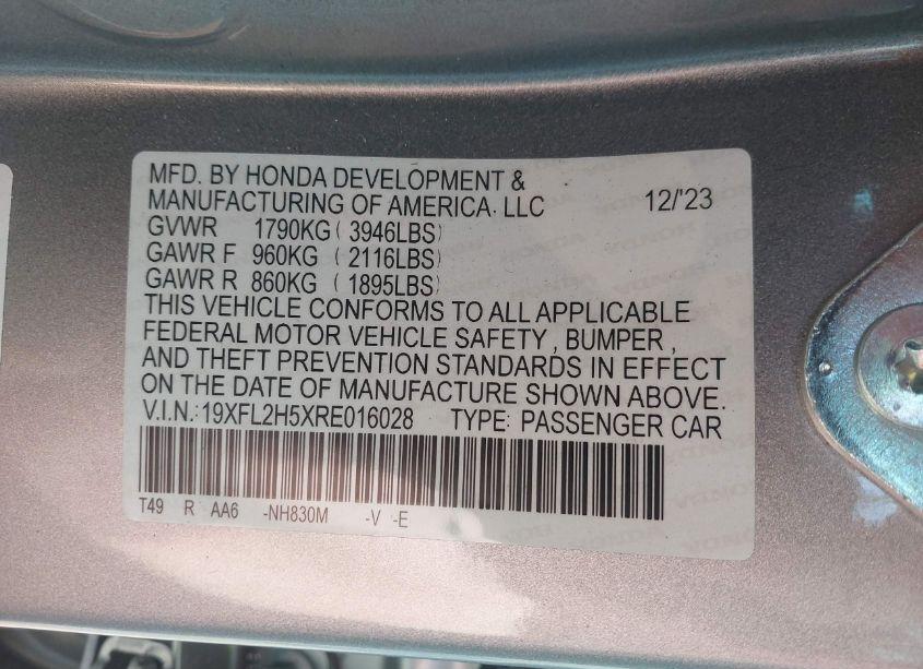 Photo 9 of 2024 Honda Civic LX (VIN 19XFL2H5XRE016028)