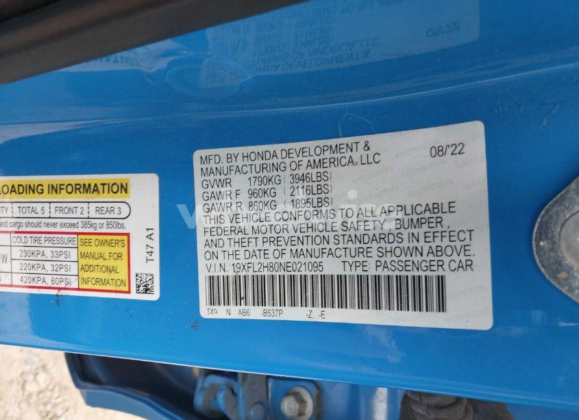 Photo 9 of 2022 Honda Civic SPORT (VIN 19XFL2H80NE021095)