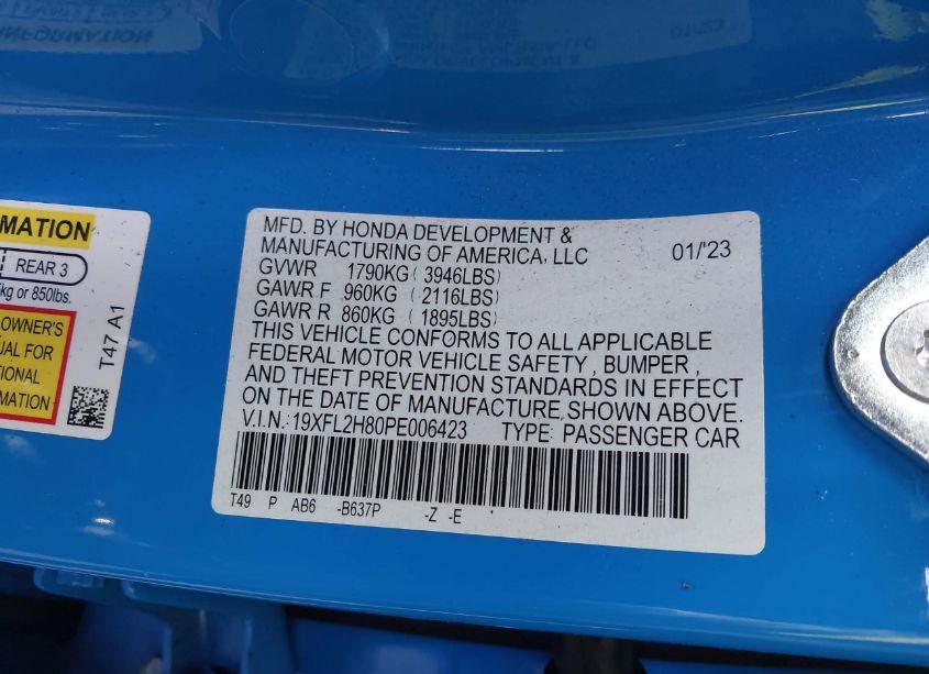 Photo 9 of 2023 Honda Civic SPORT (VIN 19XFL2H80PE006423)