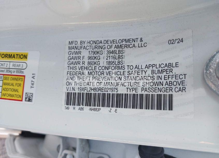 Photo 9 of 2024 Honda Civic SPORT (VIN 19XFL2H80RE021975)