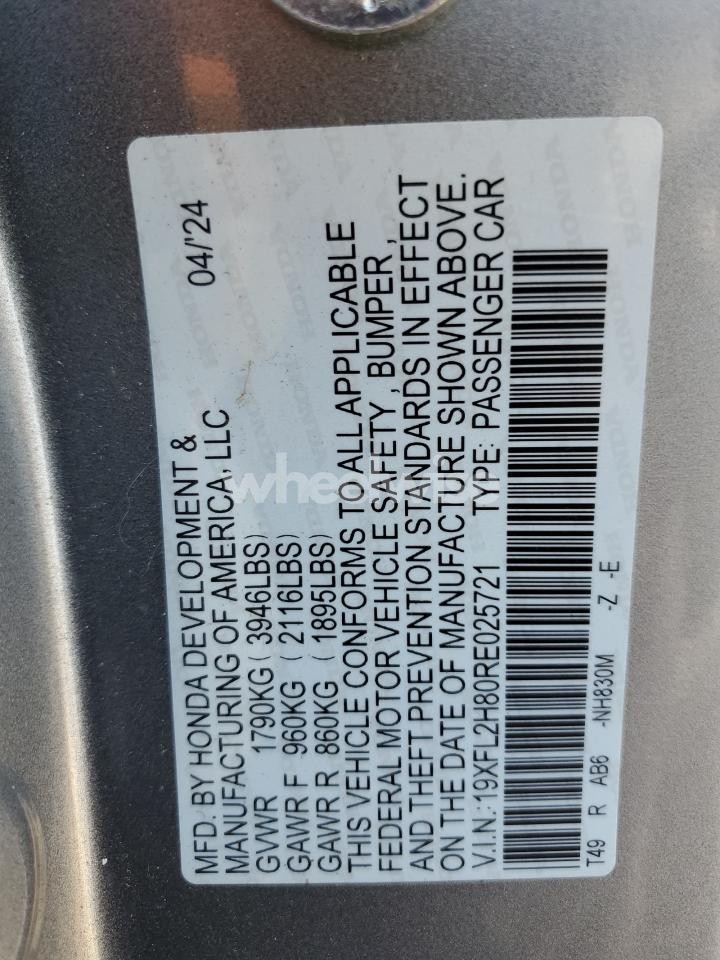 Photo 12 of 2024 HONDA CIVIC SPORT (VIN 19XFL2H80RE025721)