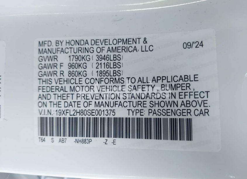 Photo 9 of 2025 Honda Civic SPORT (VIN 19XFL2H80SE001375)