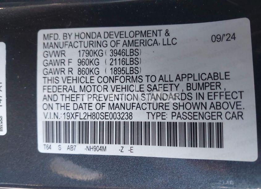 Photo 9 of 2025 Honda Civic SPORT (VIN 19XFL2H80SE003238)