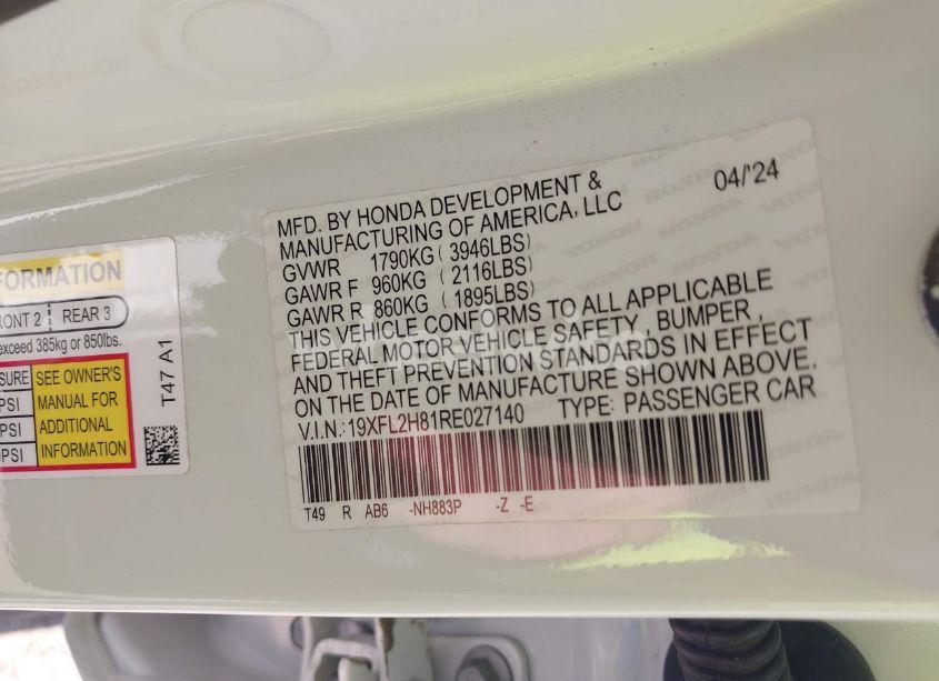 Photo 9 of 2024 Honda Civic SPORT (VIN 19XFL2H81RE027140)