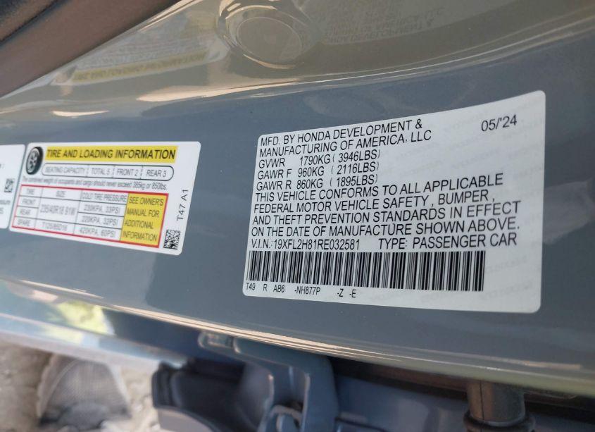 Photo 9 of 2024 Honda Civic SPORT (VIN 19XFL2H81RE032581)