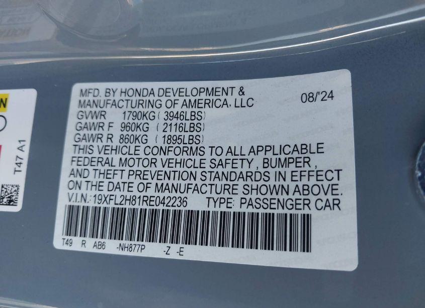 Photo 9 of 2024 Honda Civic SPORT (VIN 19XFL2H81RE042236)